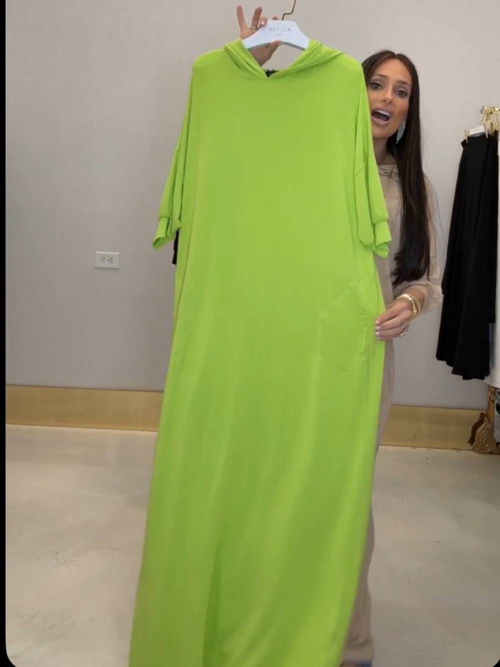 Aleeza Paris Essential Dolman Hooded Maxi Dress fluorescent green, Medium - Picture 3 of 11